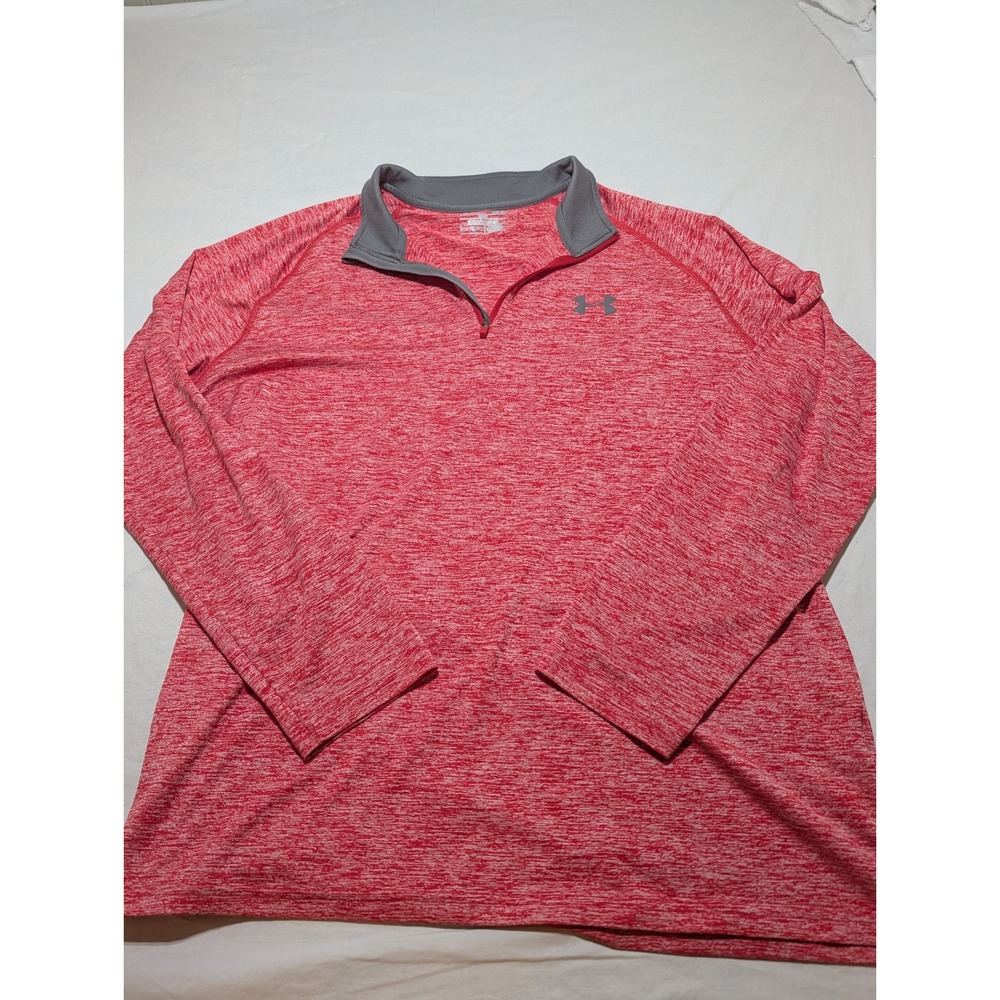 Under Armour HeatGear Mens Large Red Heathered Quarter Zip Pullover Long Sleeve